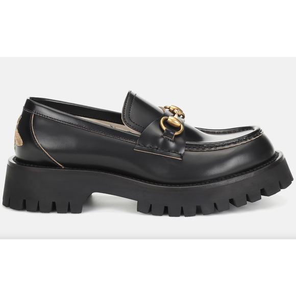 Gucci Cordovan Black Leather Horsebit Lug Sole Flat Platform Creeper Loafer 38.5 - Picture 5 of 16